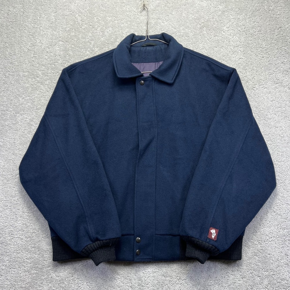 VINTAGE Pendleton 100% Wool Bomber Jacket XL Navy Blue Union Made USA Western‎